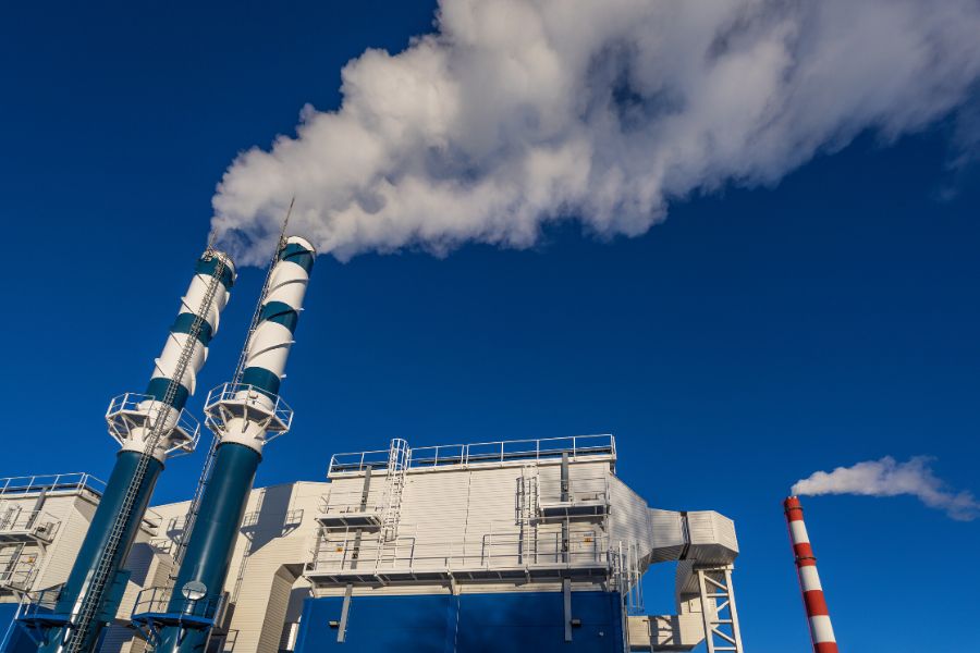 Biomass power plant with smoking chimneys